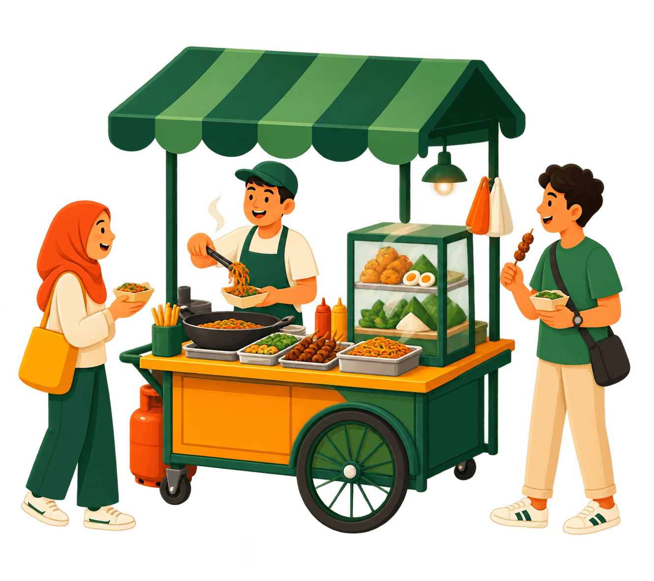 People enjoying a Malaysian street food stall