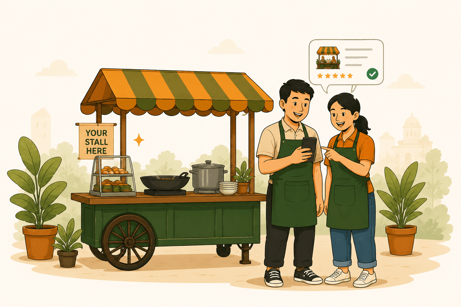 Merchants managing their food stall